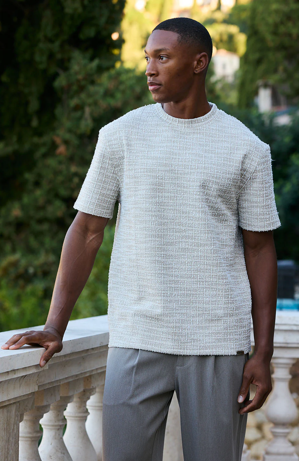 Arlio Textured Relaxed Boxy Tee in Beige - Image 2