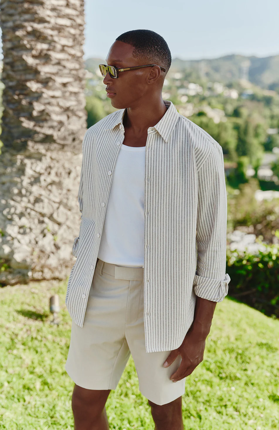 Balencio Embroidered Stripe Shirt in Beige and White - Image 2