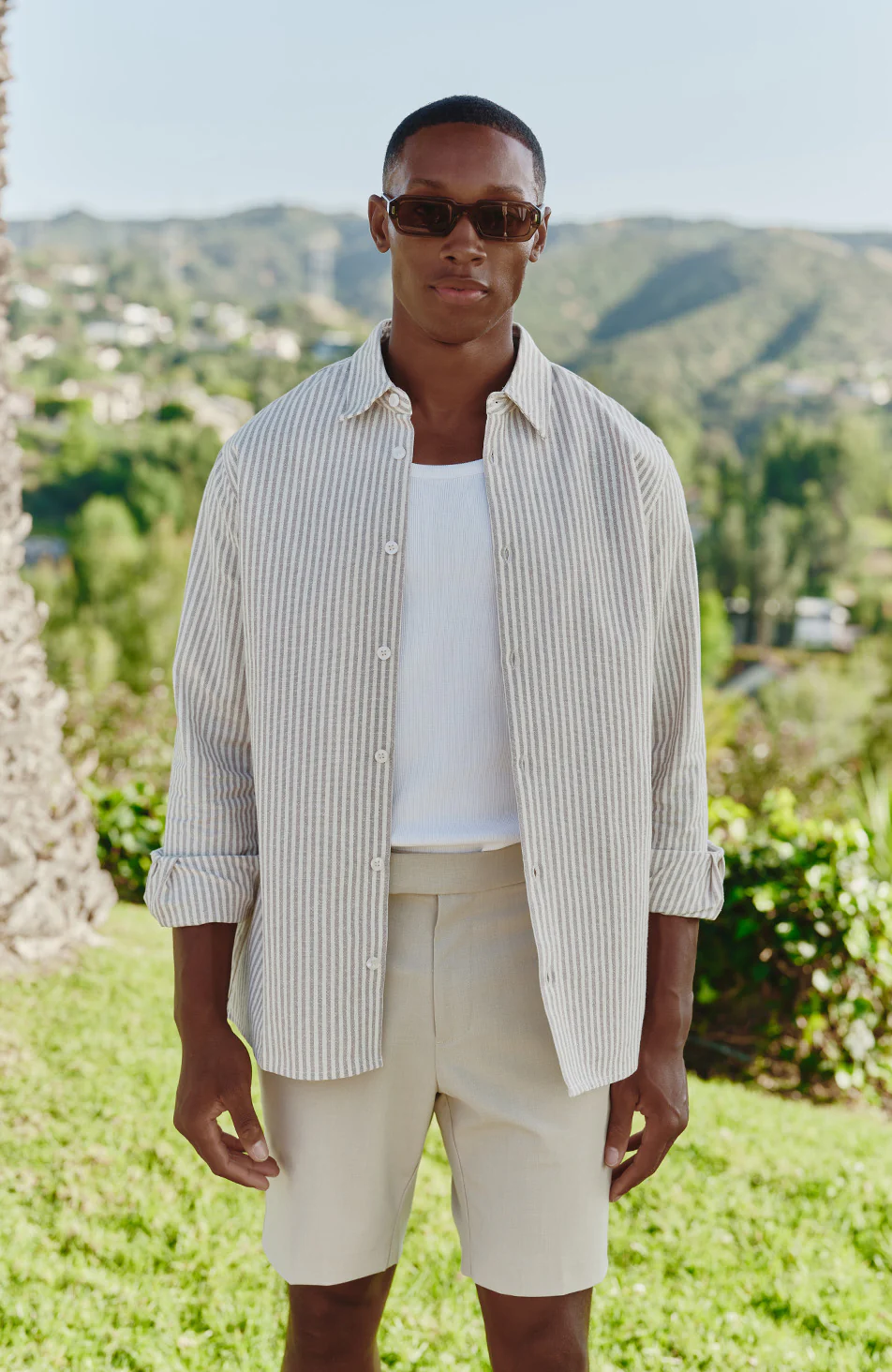 Balencio Embroidered Stripe Shirt in Beige and White - Image 3