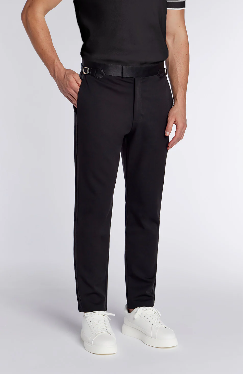 Blanton Slim Tux Chino Trousers in Black - Image 3