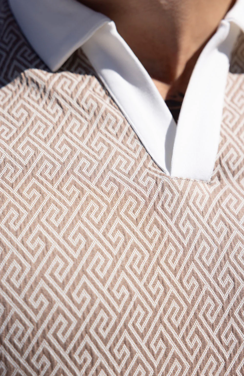 Calvi Swirl Geo Jacquard Slim Polo in Sand - Image 2