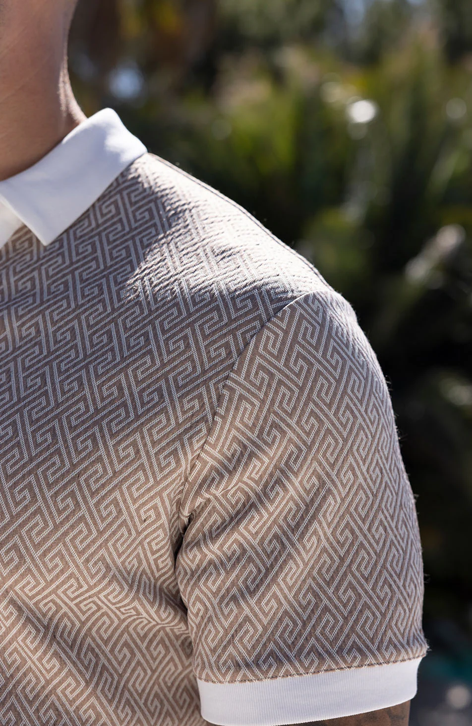 Calvi Swirl Geo Jacquard Slim Polo in Sand - Image 3