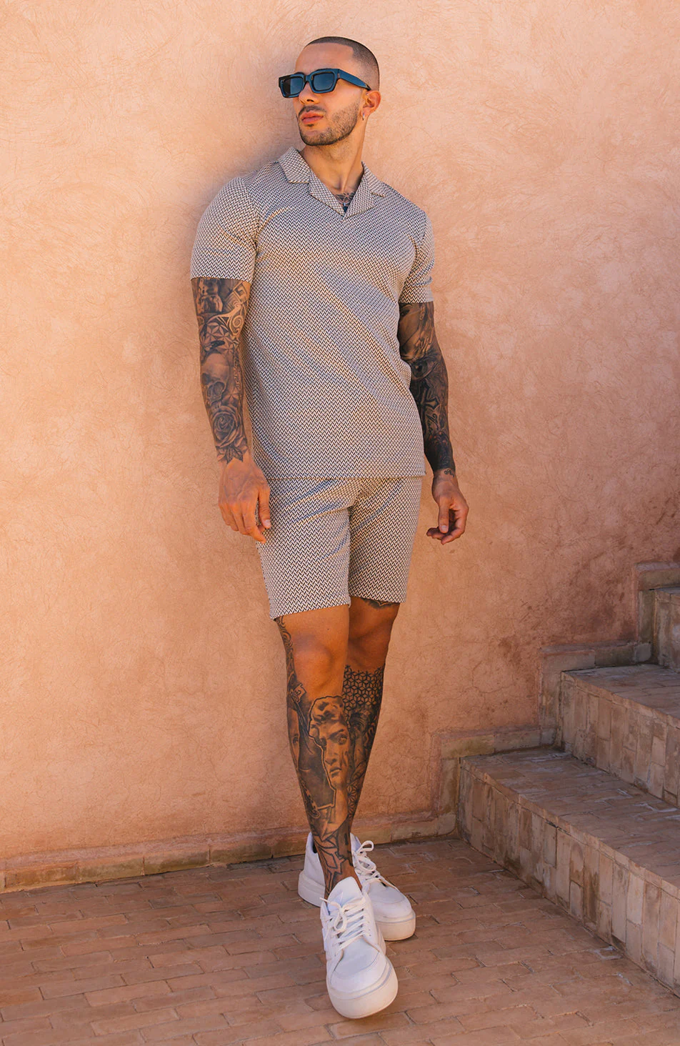 Gio Revere Knit Polo in Beige - Image 4