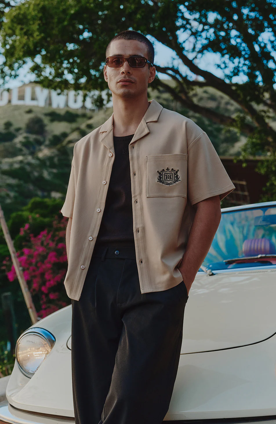Hills Crest Embroidered Short Sleeve Shirt in Taupe - Image 7