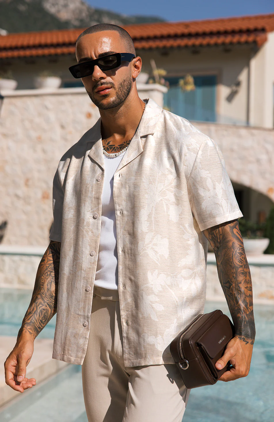 Kandima Relaxed Fit Linen Blend Floral Shirt in Cream