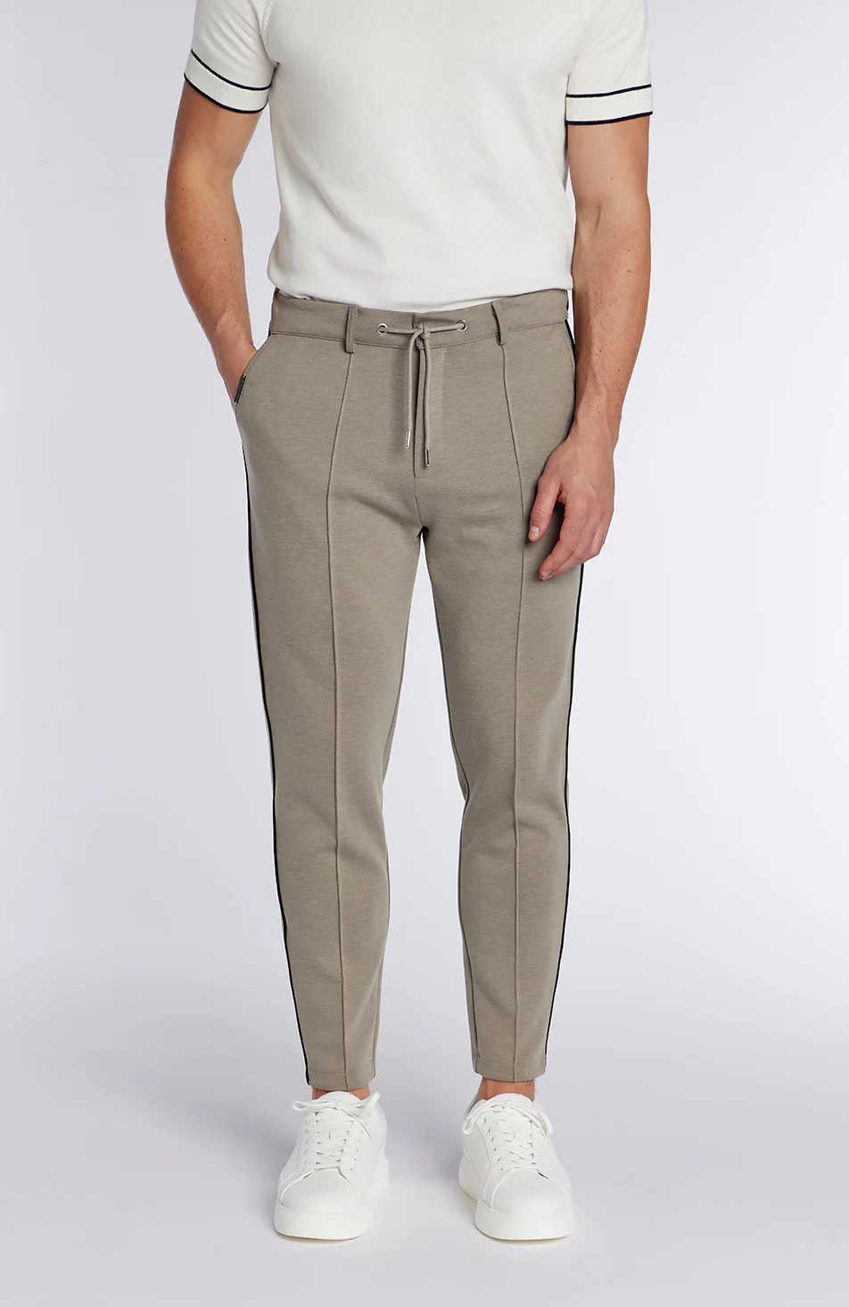 Lowell Slim Piping Joggers in Taupe