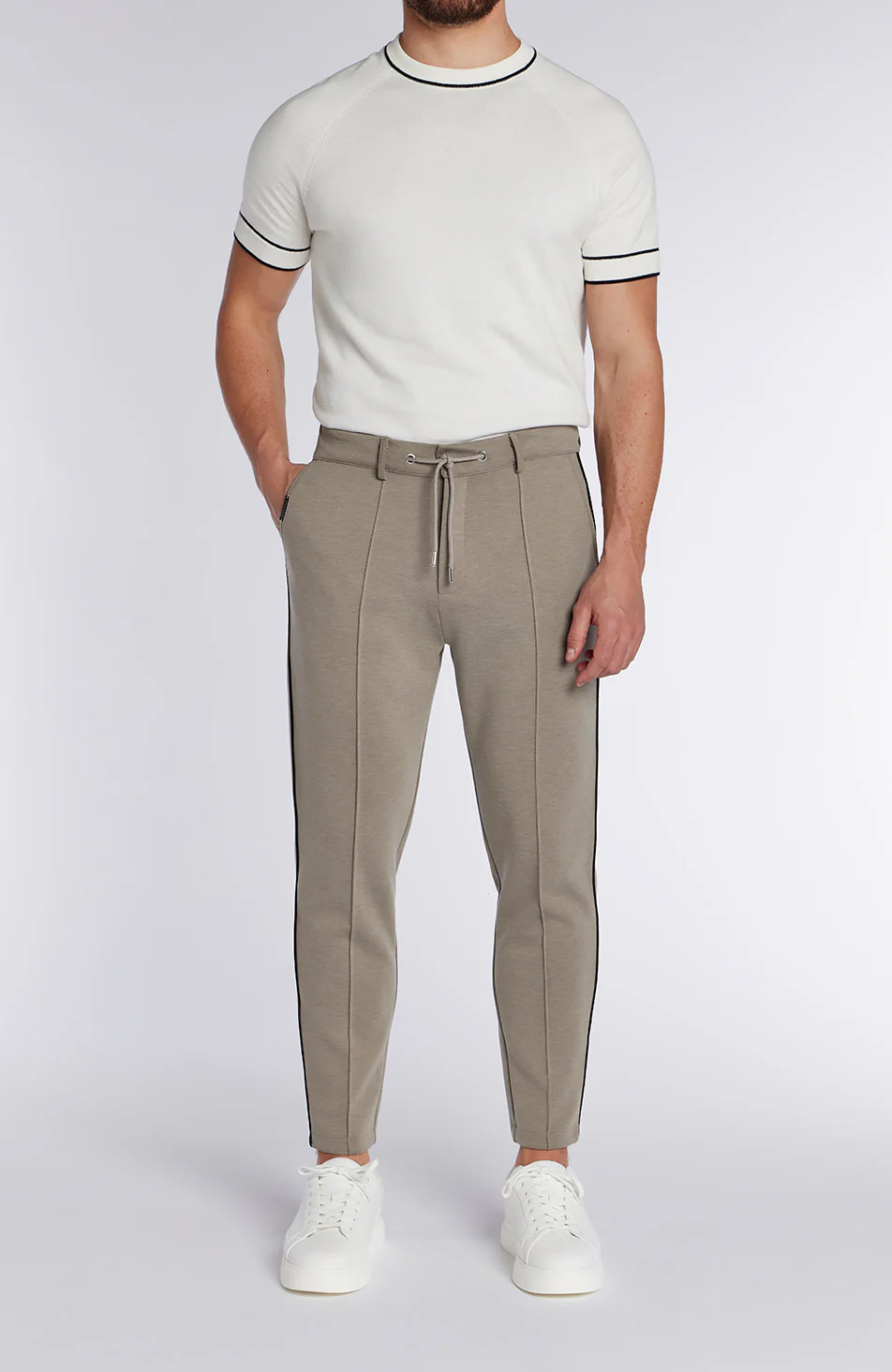Lowell Slim Piping Joggers in Taupe - Image 2