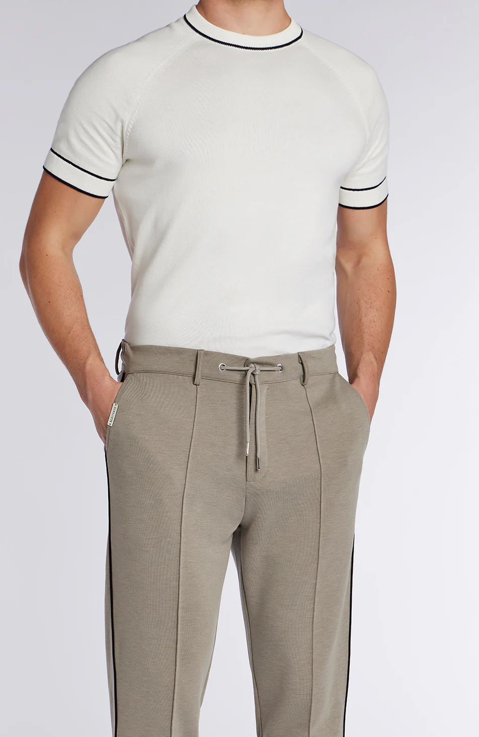 Lowell Slim Piping Joggers in Taupe - Image 3