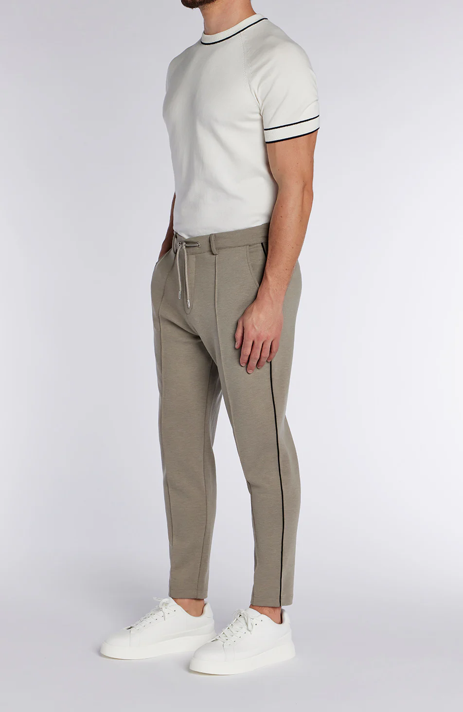 Lowell Slim Piping Joggers in Taupe - Image 4