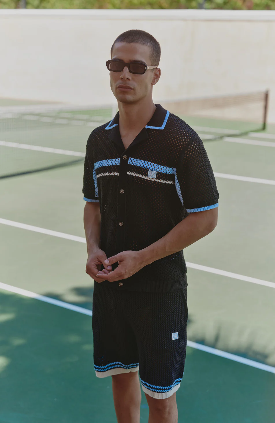 Malibu Cotton Short Sleeve Crochet Shirt in Black - Image 2