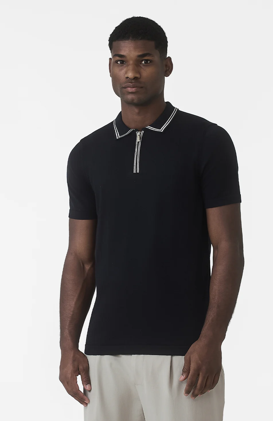 Newbury Slim Zip Knit Polo in Navy - Image 2