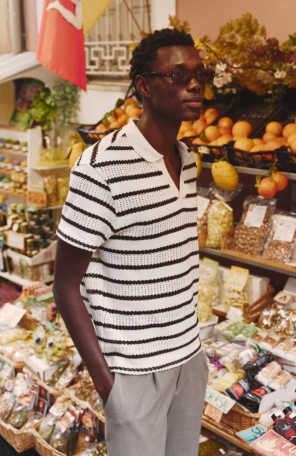 Romano Boxy Stripe Polo in Beige and Brown - Image 2