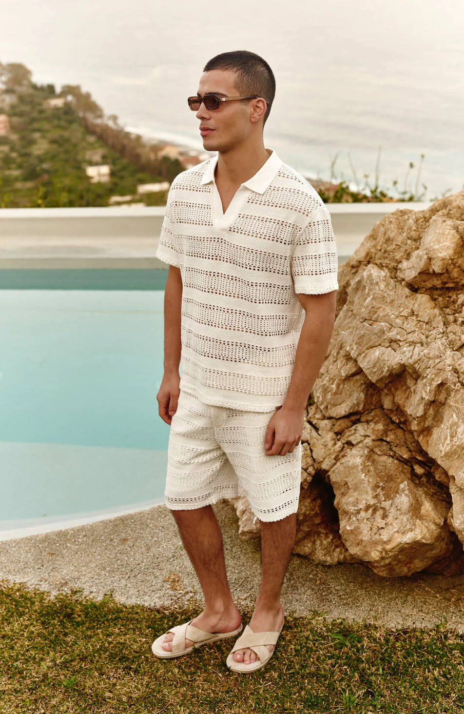 Romano Stripe Polo in White - Image 5