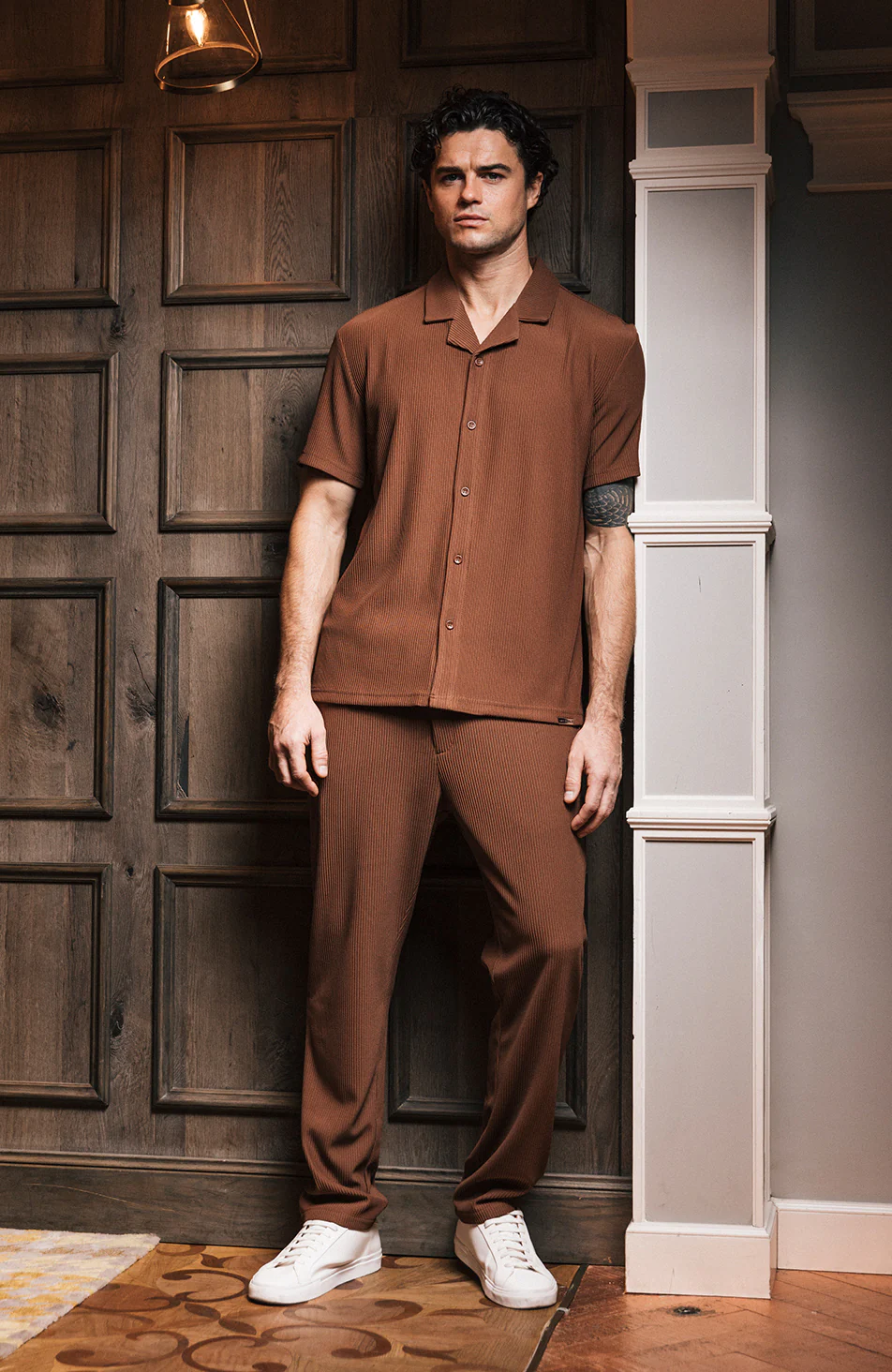 Rustique Oversized Luxe Rib Revere Shirt in Rust - Image 7