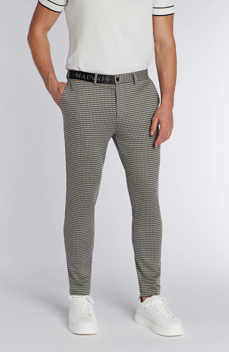 Signature Check Trousers with Half Belt - Image 3