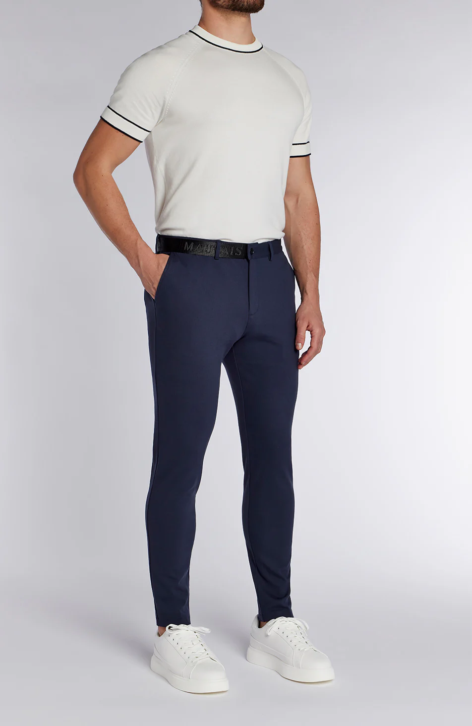 Signature Half Belt Trousers in Navy - Image 2
