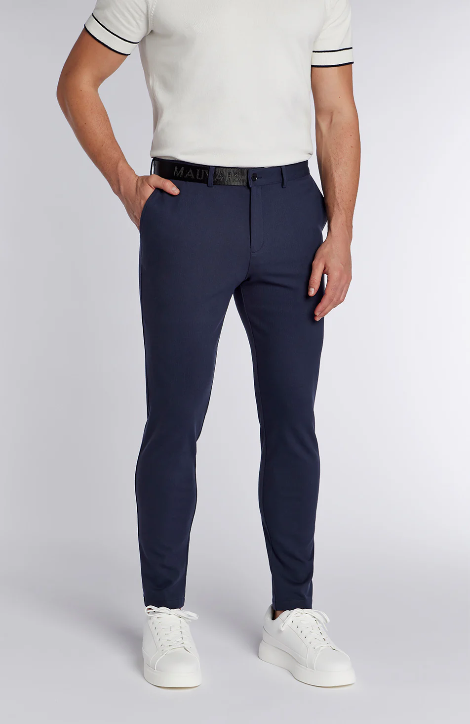 Signature Half Belt Trousers in Navy - Image 3