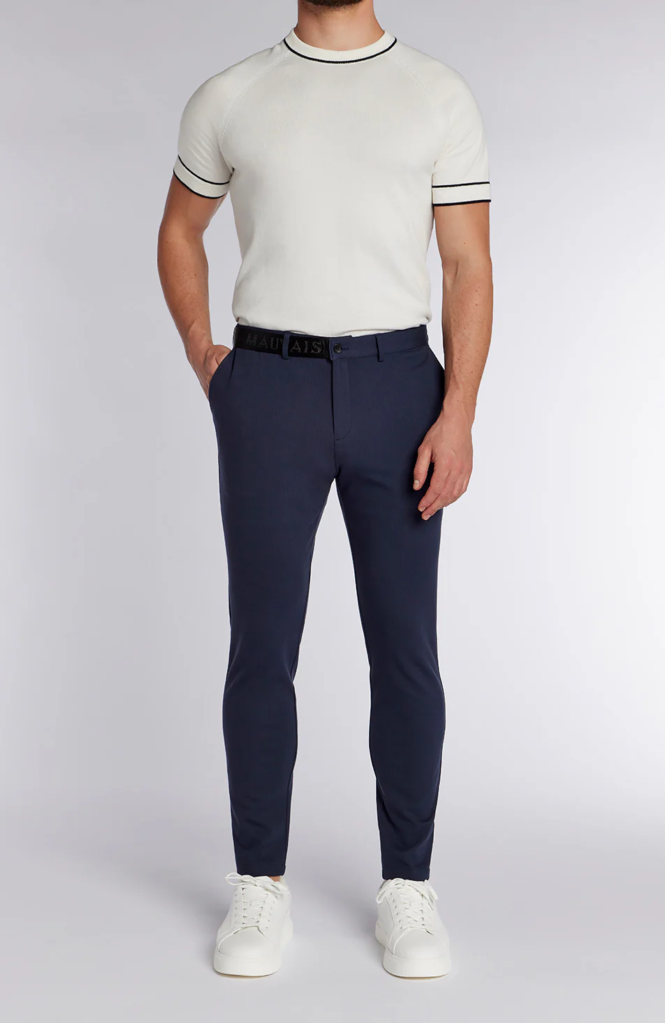 Signature Half Belt Trousers in Navy - Image 4