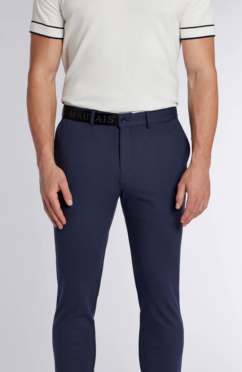 Signature Half Belt Trousers in Navy - Image 5