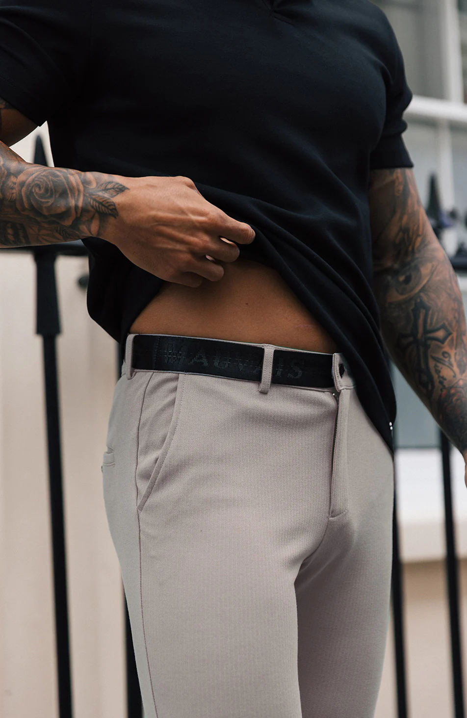 Signature Trousers with Half Belt in Monaco Beige - Image 6