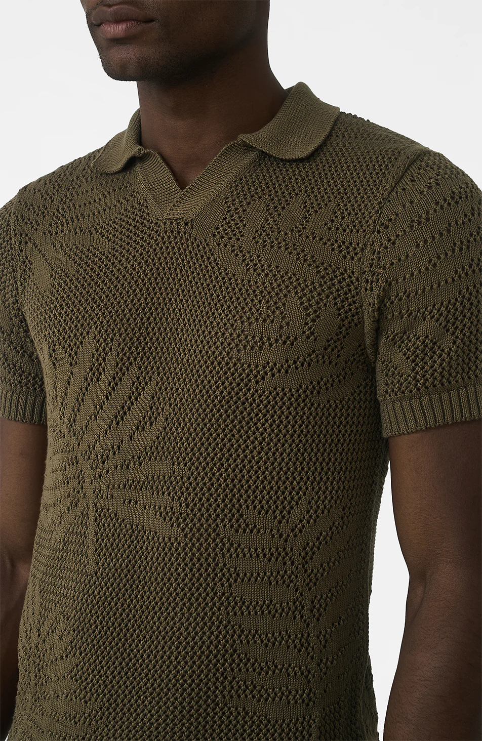 Tropics Relaxed Fit Crochet Knit Polo in Green - Image 4